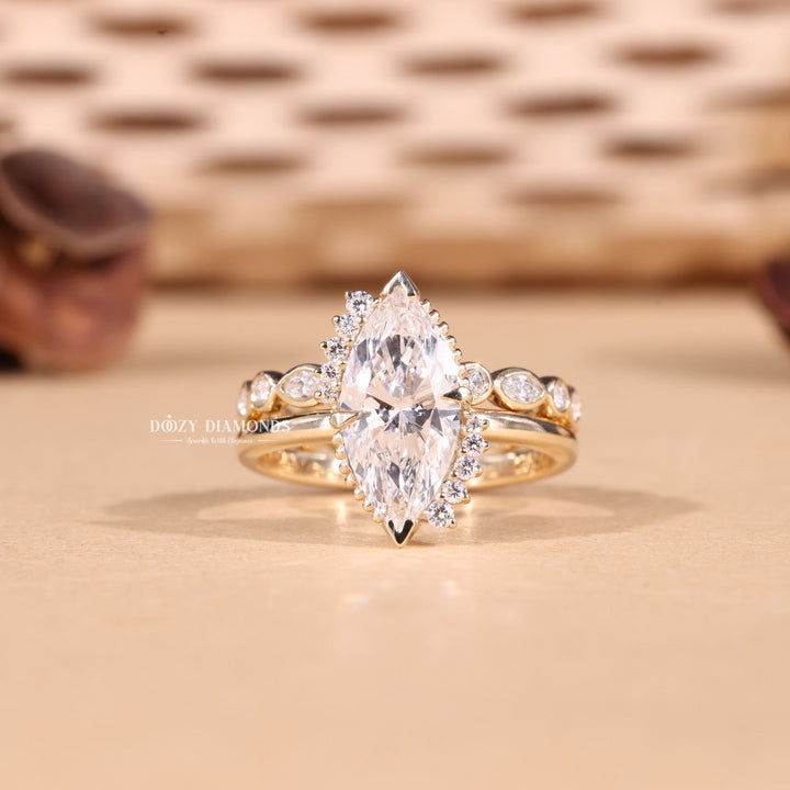 2.50CT Marquise Cut EF-VS2 Lab Grown Vintage Wedding Ring with Bezel Set Band