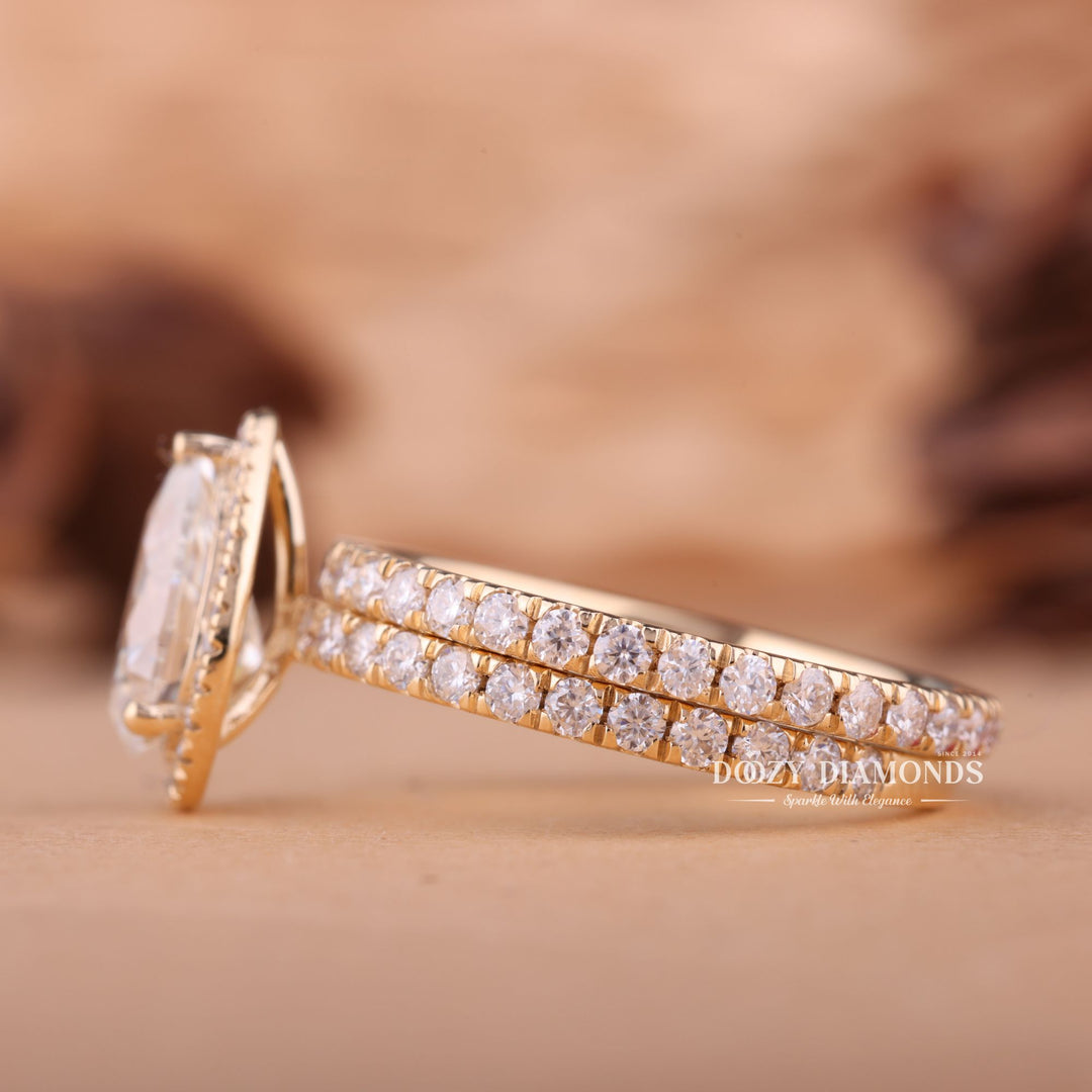 1.50CT Pear F-VS Lab Grown Diamond Halo Wedding Ring With Eternity Band
