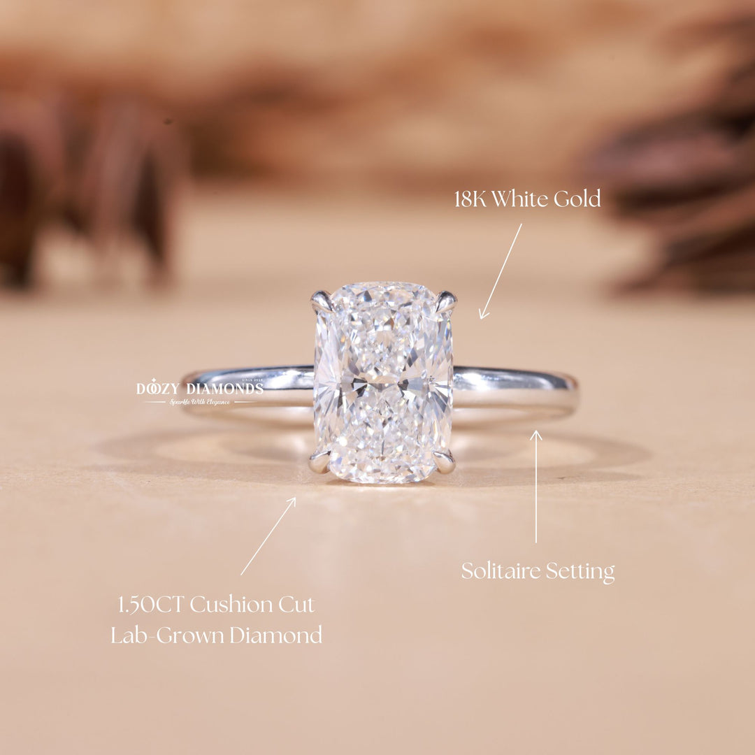 1.50CT-2.50CT Cushion F/VS1 Lab Grown Diamond Hidden Halo Engagement Ring