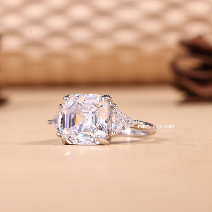 2.0CT-3.0CT Asscher E/VS2 Lab Grown Three Stone Diamond Engagement Ring