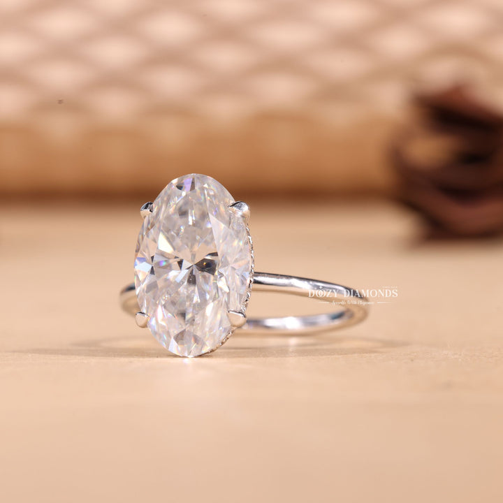 3.0CT-4.0CT Elongated Oval E/VS1 Lab Grown Hidden Halo Solitaire Engagement Ring