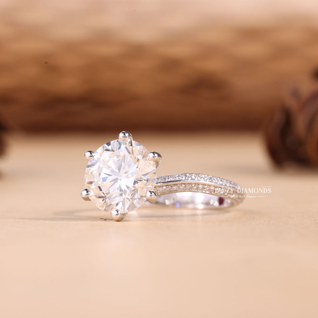 1.50CT-2.50CT Round Cut F/VS2 Lab Grown Diamond Micro Pave Engagement Ring