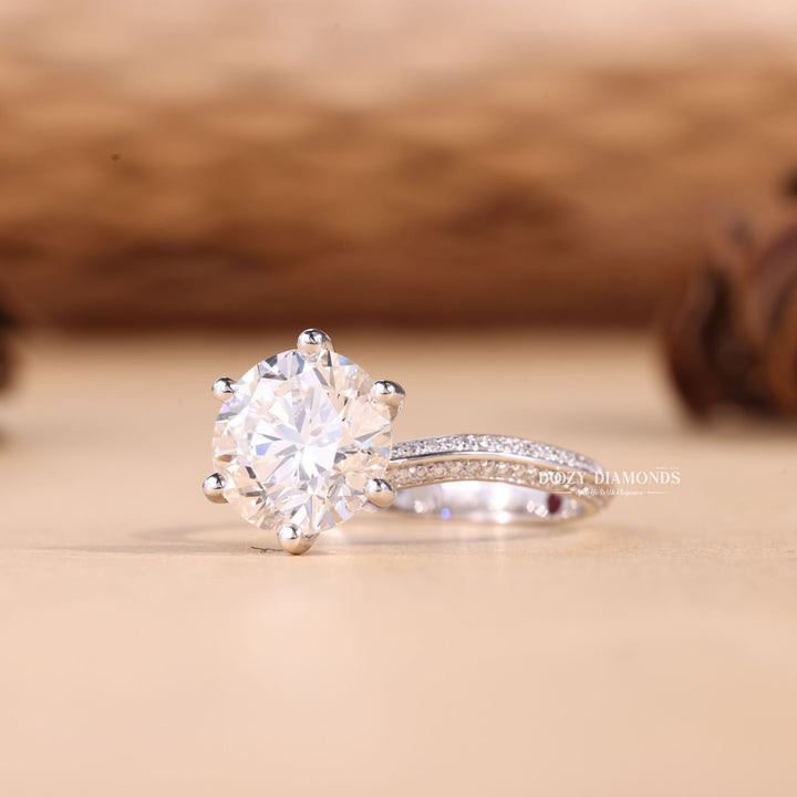 1.50CT-2.50CT Round Cut F/VS2 Lab Grown Diamond Micro Pave Engagement Ring