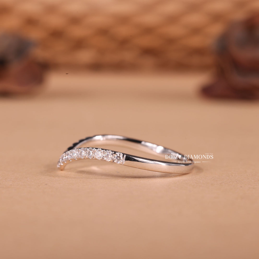 Round Lab Grown Diamond EF/VVS Curved Wedding Band in 14K White Gold