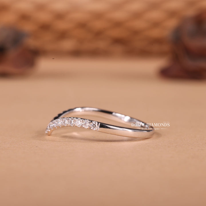 Round Lab Grown Diamond EF/VVS Curved Wedding Band in 14K White Gold