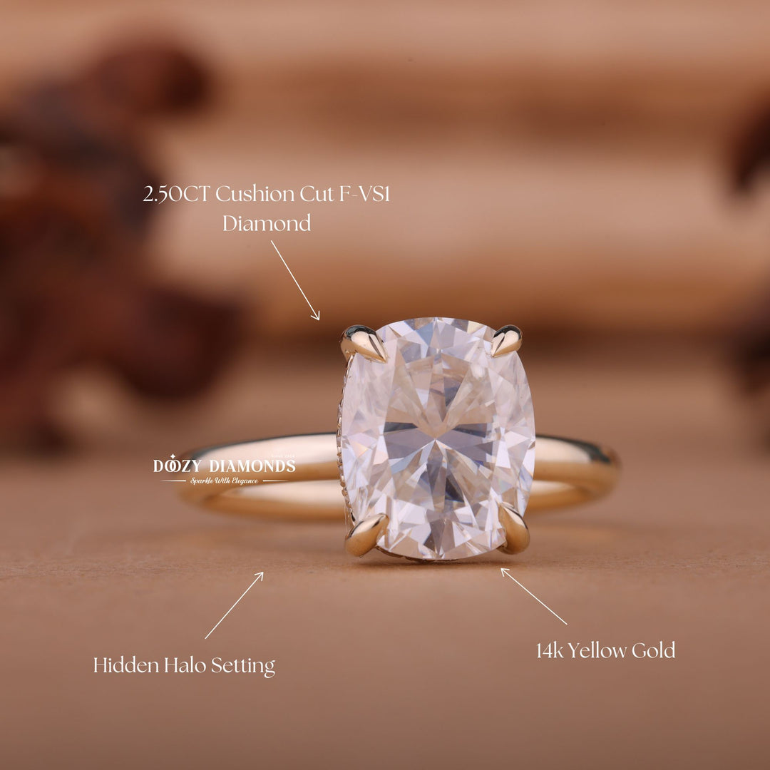 2.0CT-3.0CT Cushion E/VS1 Lab Created Hidden Halo Diamond Engagement Ring