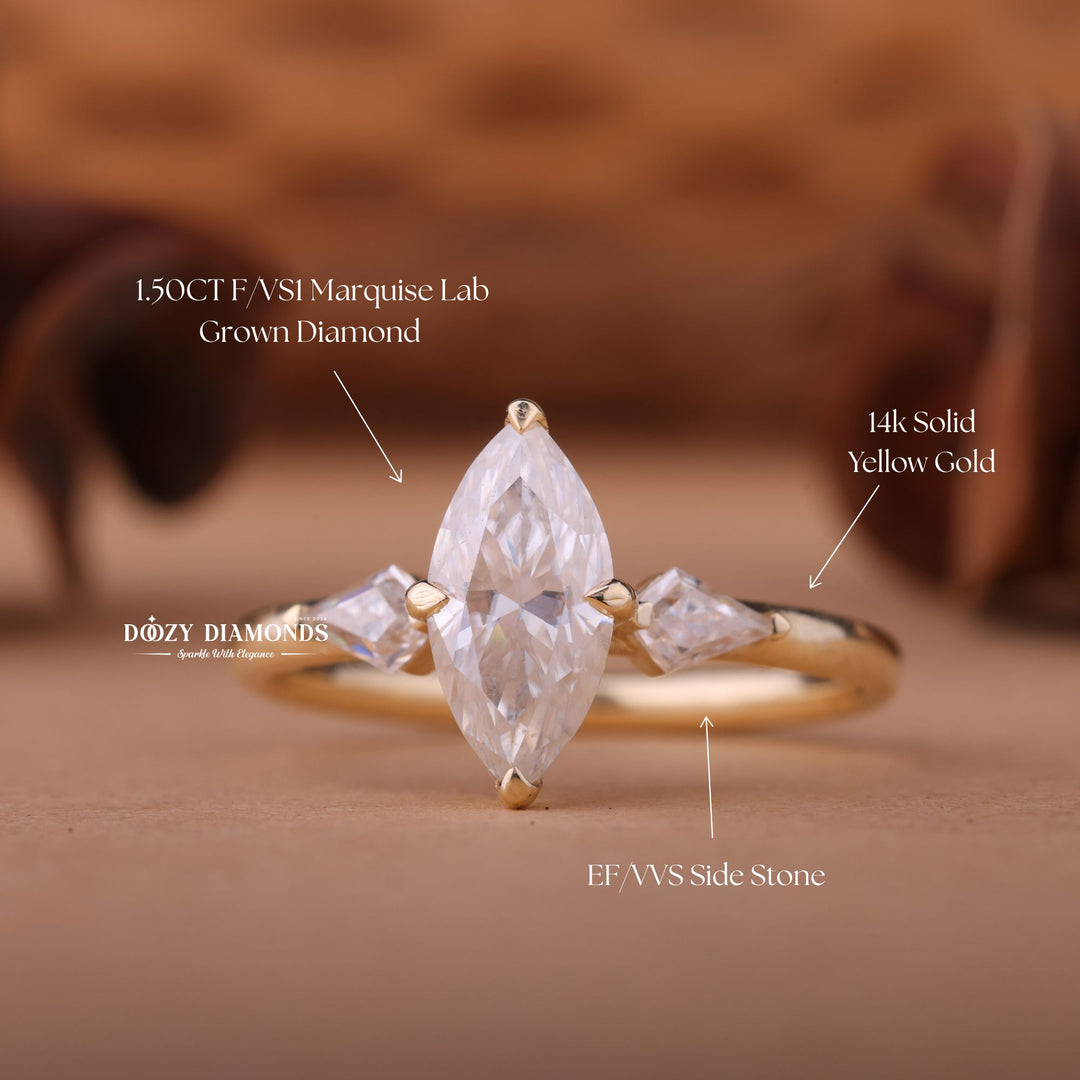 2.0CT-3.0CT Marquise Trilogy F/VS1 Lab Grown Diamond Engagement Ring