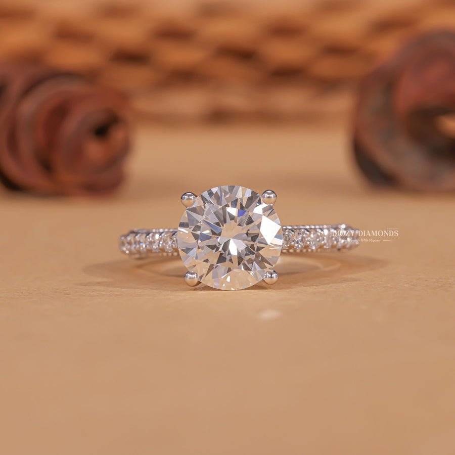 Round unique engagement ring, Round traditional engagement ring, Round minimalist engagement ring, Round delicate engagement ring, Round timeless engagement ring, 
