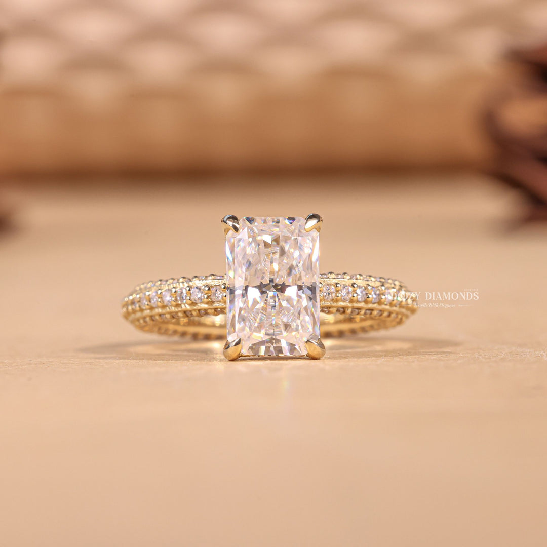 3.0CT - 4.0CT Radiant E/VS2 Lab Grown Diamond Micro Pave Engagement Ring - Doozy Diamonds