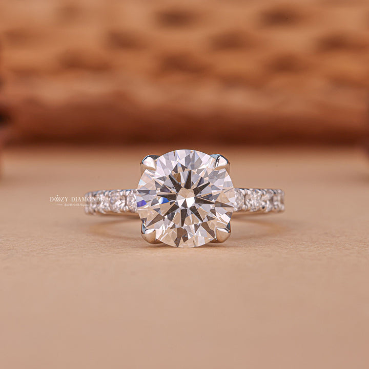 2.50CT Round Cut F/VS2 Lab Grown Diamond Tulip Set Engagement Ring