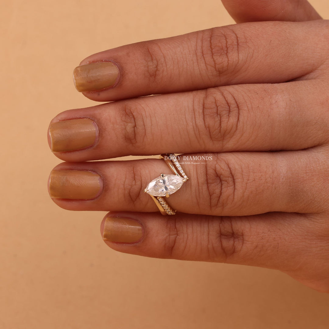 2.0CT Marquise Cut EF-VS2 Lab Grown Unique Engagement Ring with Open Wedding Band