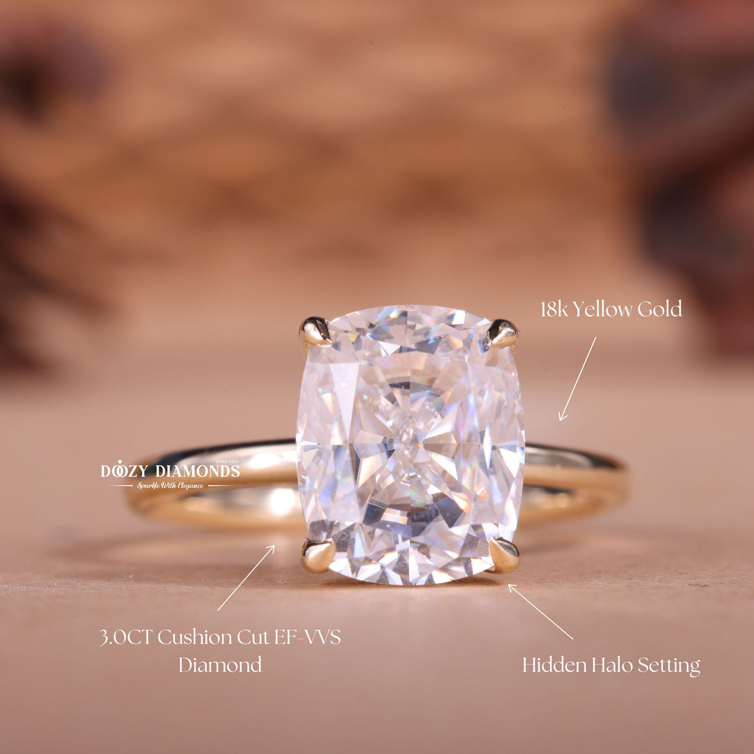 2.50CT-3.50CT Elongated Cushion E/VS1 Lab Created Hidden Halo Engagement Ring