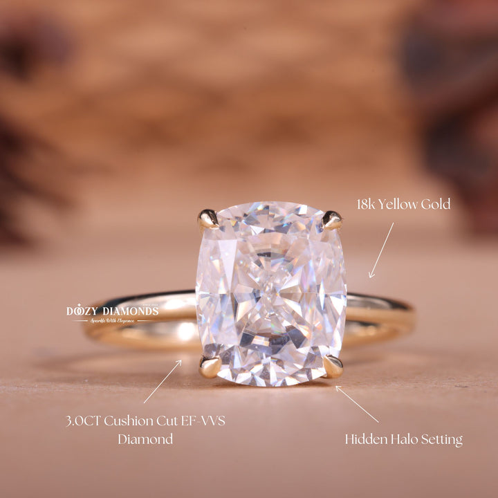 2.50CT-3.50CT Elongated Cushion E/VS1 Lab Created Hidden Halo Engagement Ring