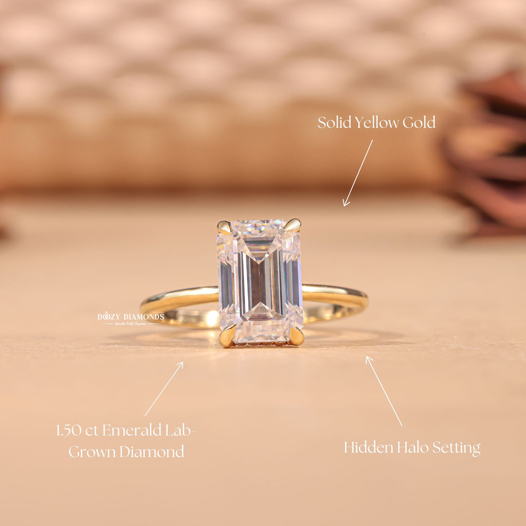3.0CT-4.0CT Emerald Cut FE/VS2 Lab Grown Hidden Halo Engagement Ring