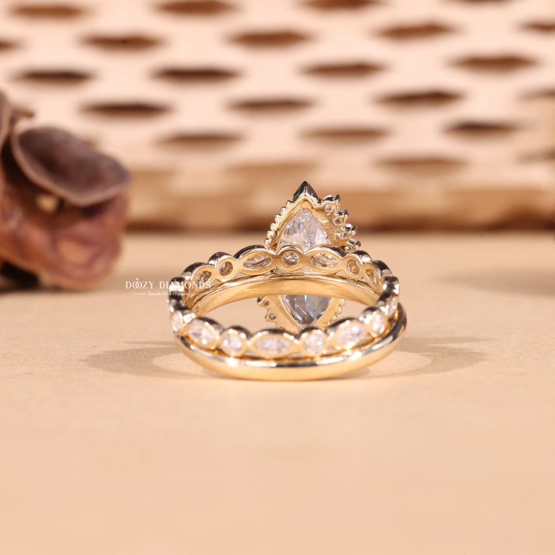 2.0CT Marquise Cut EF-VS2 Lab Grown Vintage Cluster Wedding Ring with Bezel Set Band