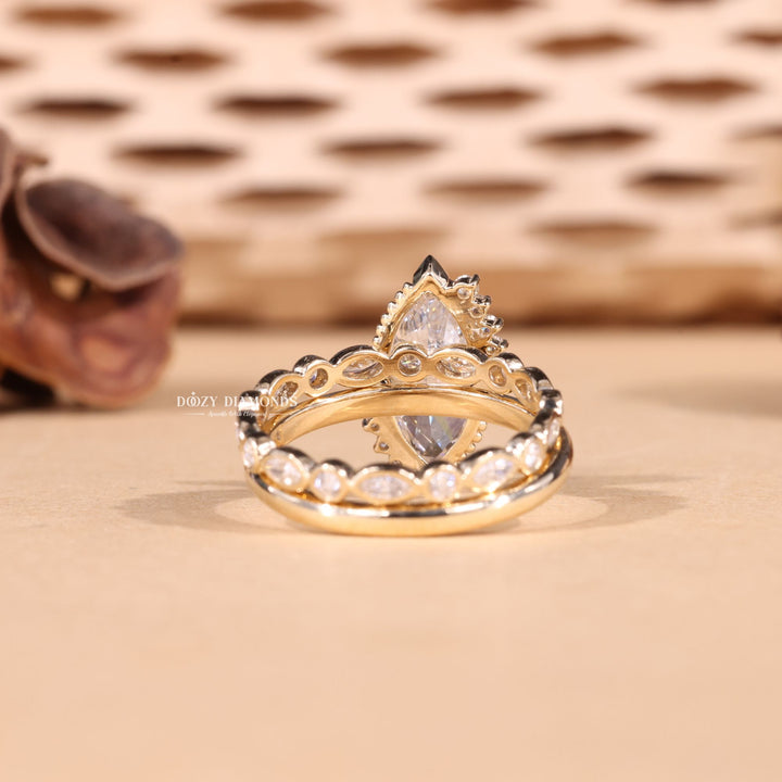 2.0CT Marquise Cut EF-VS2 Lab Grown Vintage Cluster Wedding Ring with Bezel Set Band
