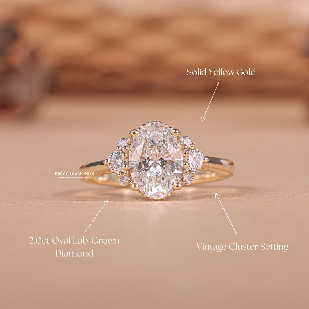 2.0CT-3.0CT Oval E/VS1 Lab Grown Diamond Vintage Cluster Engagement Ring