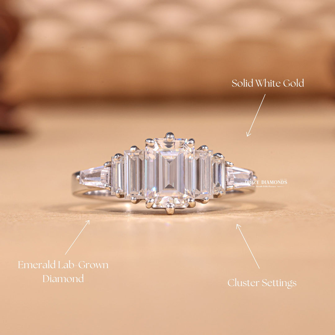 1.0CT-2.0CT Emerald EF/VS1 Lab Grown Diamond Cluster Engagement Ring