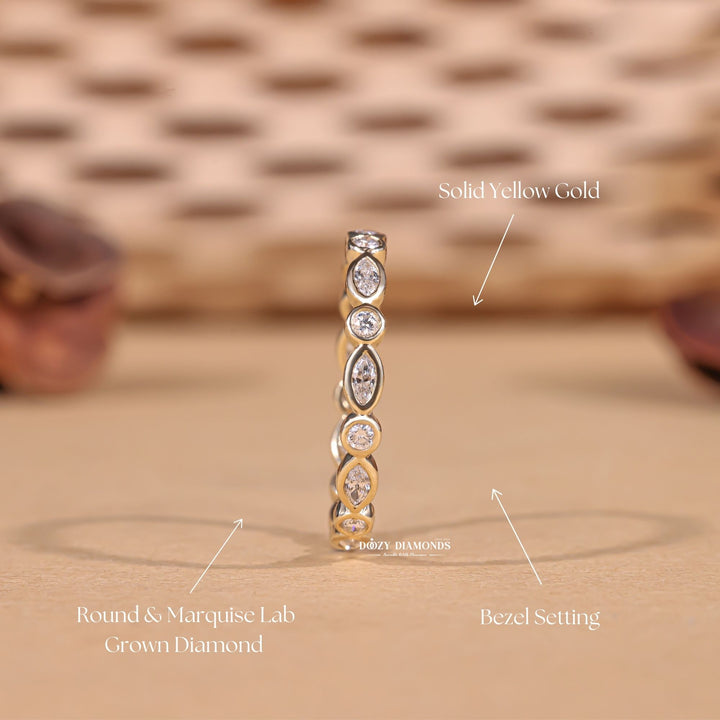 Round & Marquise Cut Lab Grown Diamond EF/VVS Bezel Set Wedding Band
