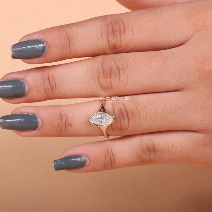 1.50CT-2.50CT Bezel Set Marquise F/VS2 Lab Grown Diamond Engagement Ring