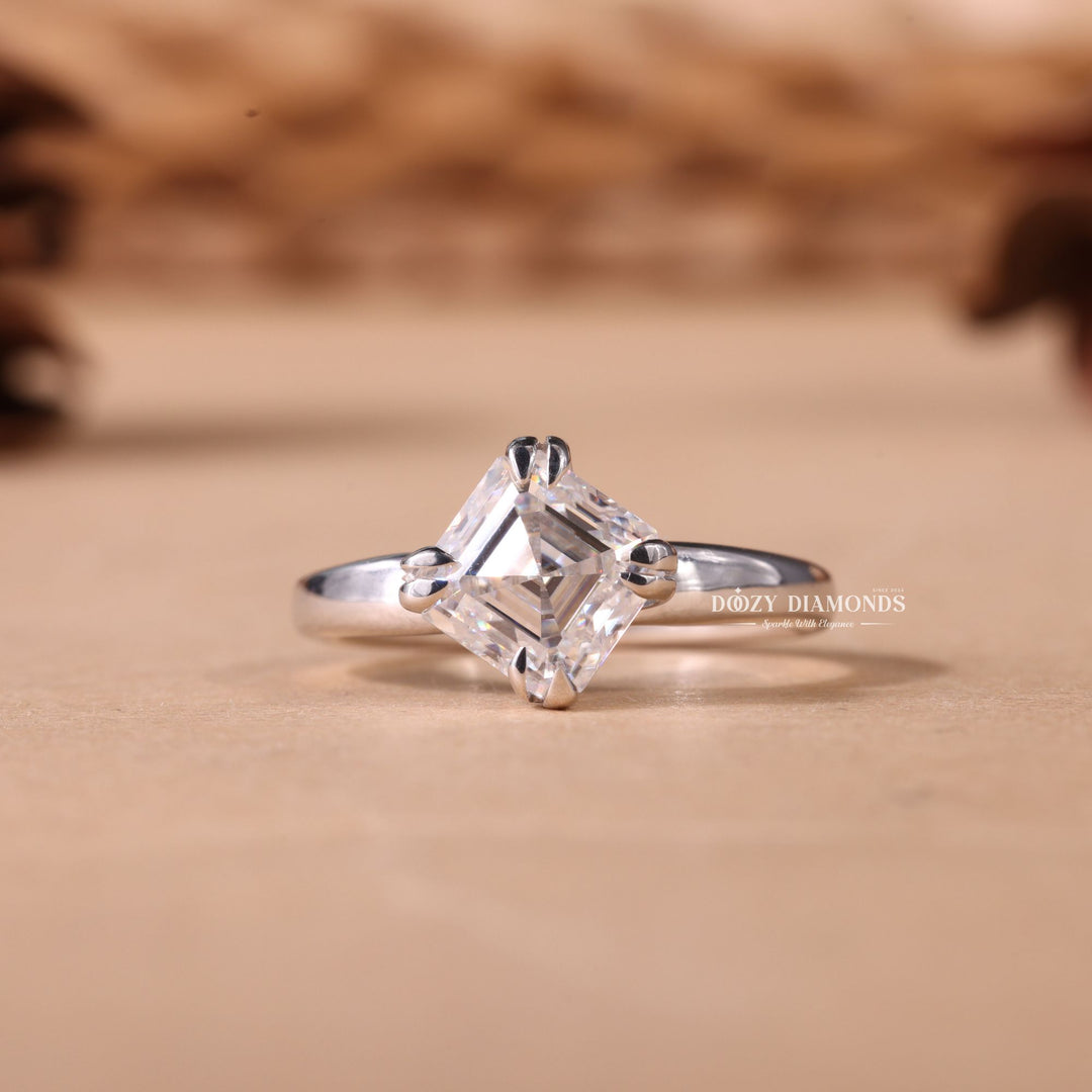 1.0CT-2.0CT Asscher Cut F/VS1 Lab Grown Diamond Solitaire Engagement Ring
