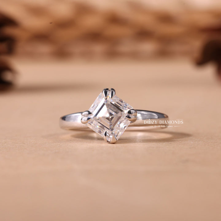 1.0CT-2.0CT Asscher Cut F/VS1 Lab Grown Diamond Solitaire Engagement Ring