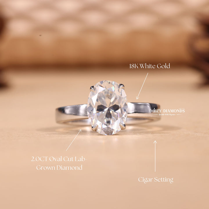 2.0CT-3.0CT Oval F/VS1 Lab Grown Solitaire Diamond Cigar Engagement Ring