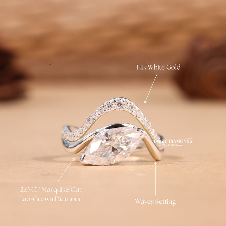 2.50CT Marquise Cut EF-VS2 Lab Grown Waves Wedding Ring with Curved Band