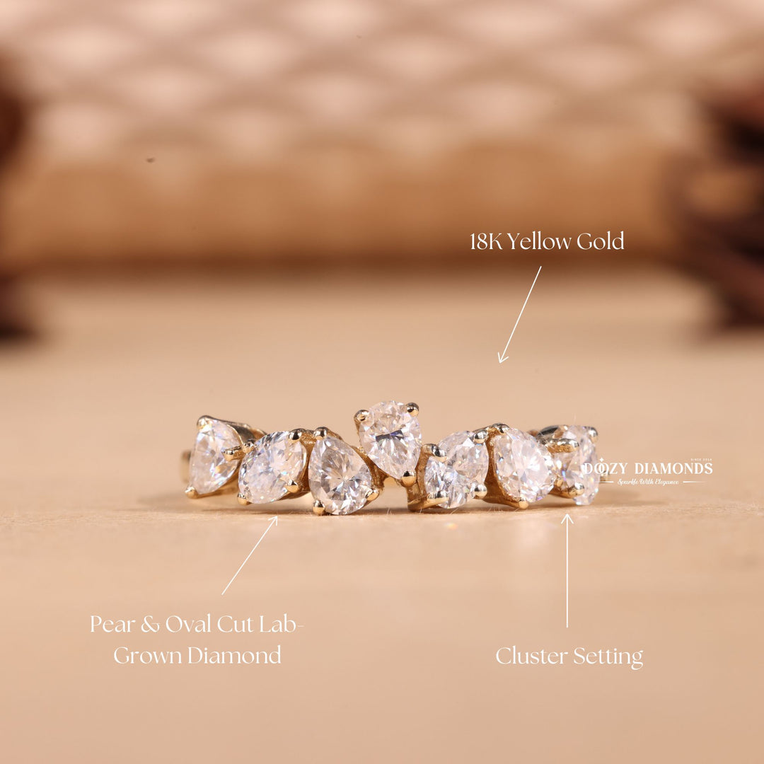 Oval & Pear Cut Lab Grown Diamond EF/VVS Cluster Wedding Band