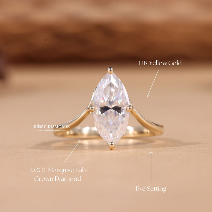2.0CT-3.0CT Marquise Cut E/VS1 Lab Grown Diamond Eve Engagement Ring