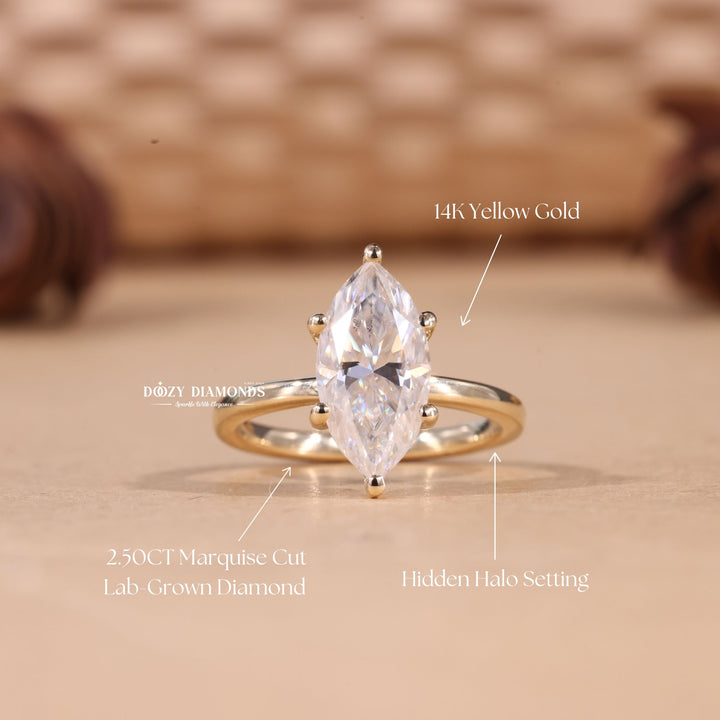 2.0CT-3.0CT Marquise Cut F/VS2 Lab Grown Diamond Hidden Halo Engagement Ring