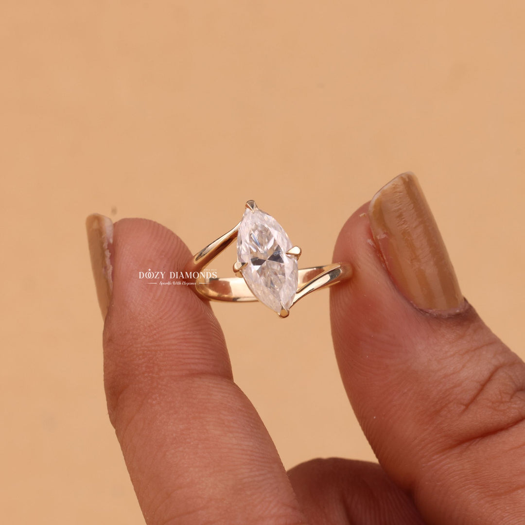 2.0CT-3.0CT Marquise Cut E/VS1 Lab Grown Diamond Unique Bypass Engagement Ring