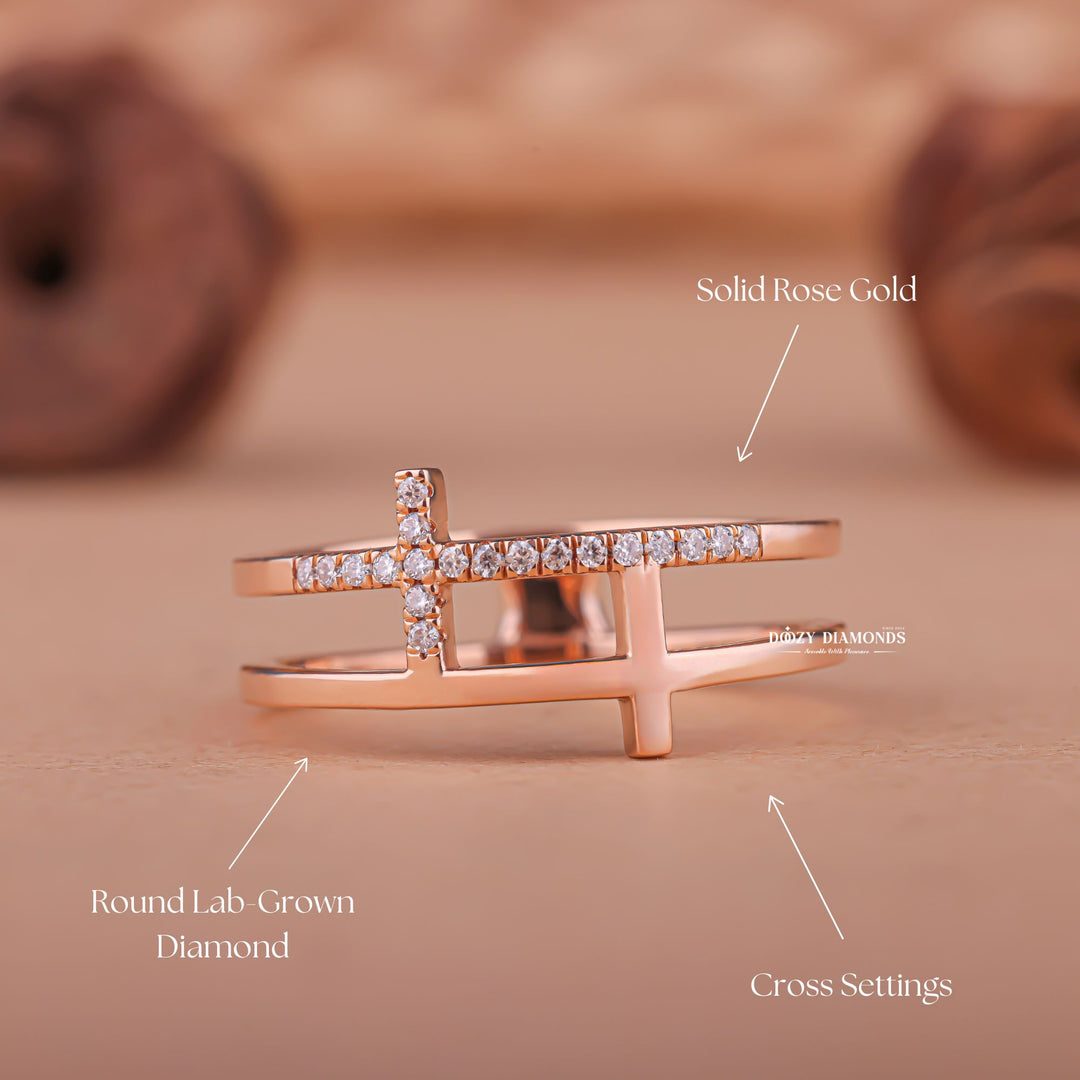 Round Cut Lab Created Diamond Band, Cross Diamond Ring