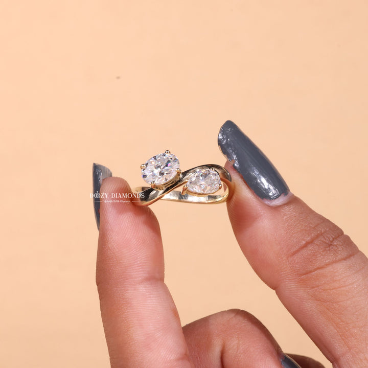 Pear & Oval Cut Lab Grown Toi et Moi Diamond E/VS1 Engagement Ring