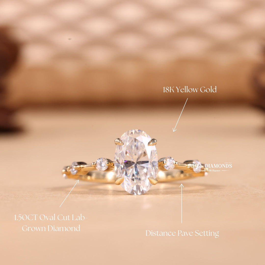 2.0CT-3.0CT Oval F/VS1 Lab Grown Diamond Distance Pave Engagement Ring