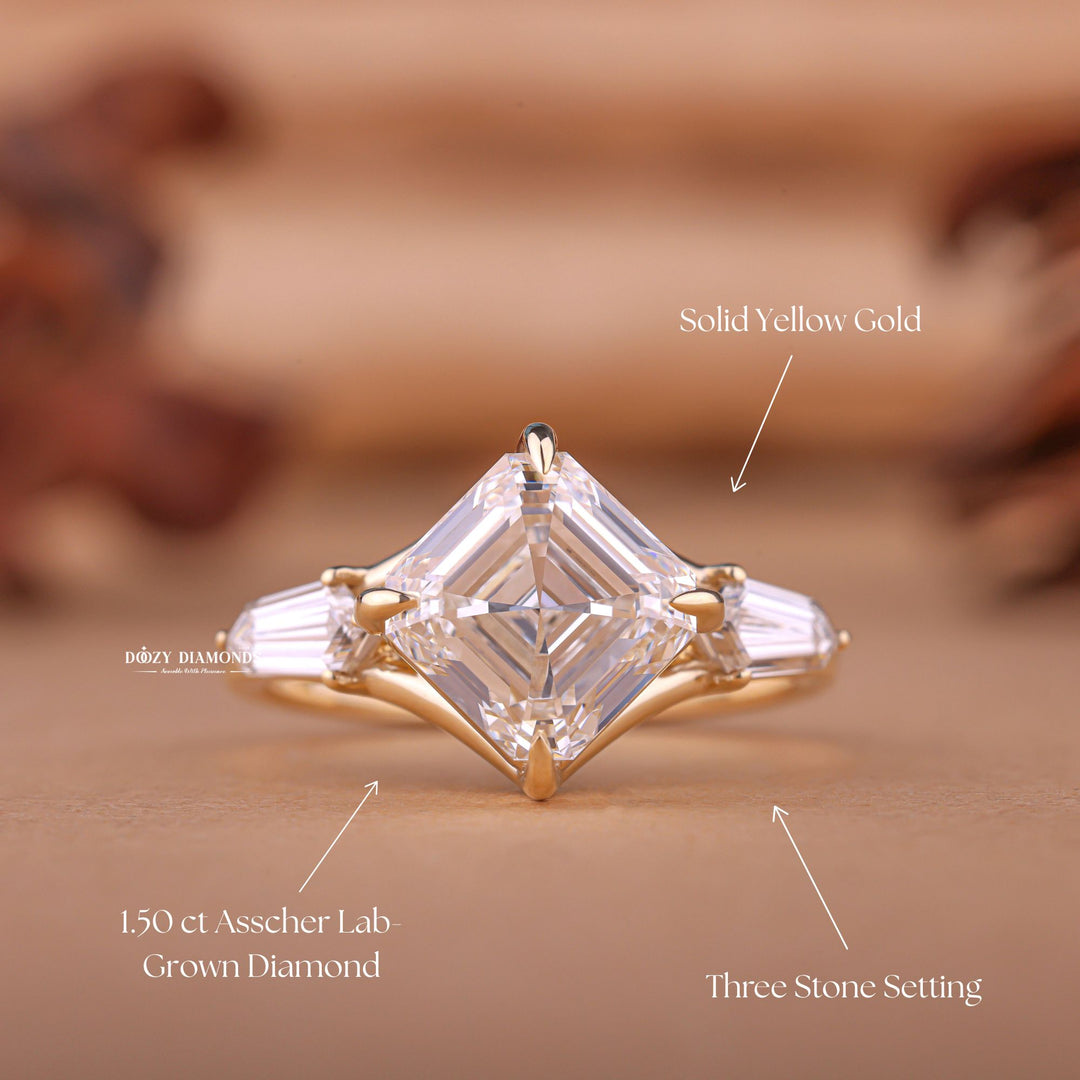 1.50CT-2.50CT Asscher E/VS1 Lab Created Three Stone Style Engagement Ring
