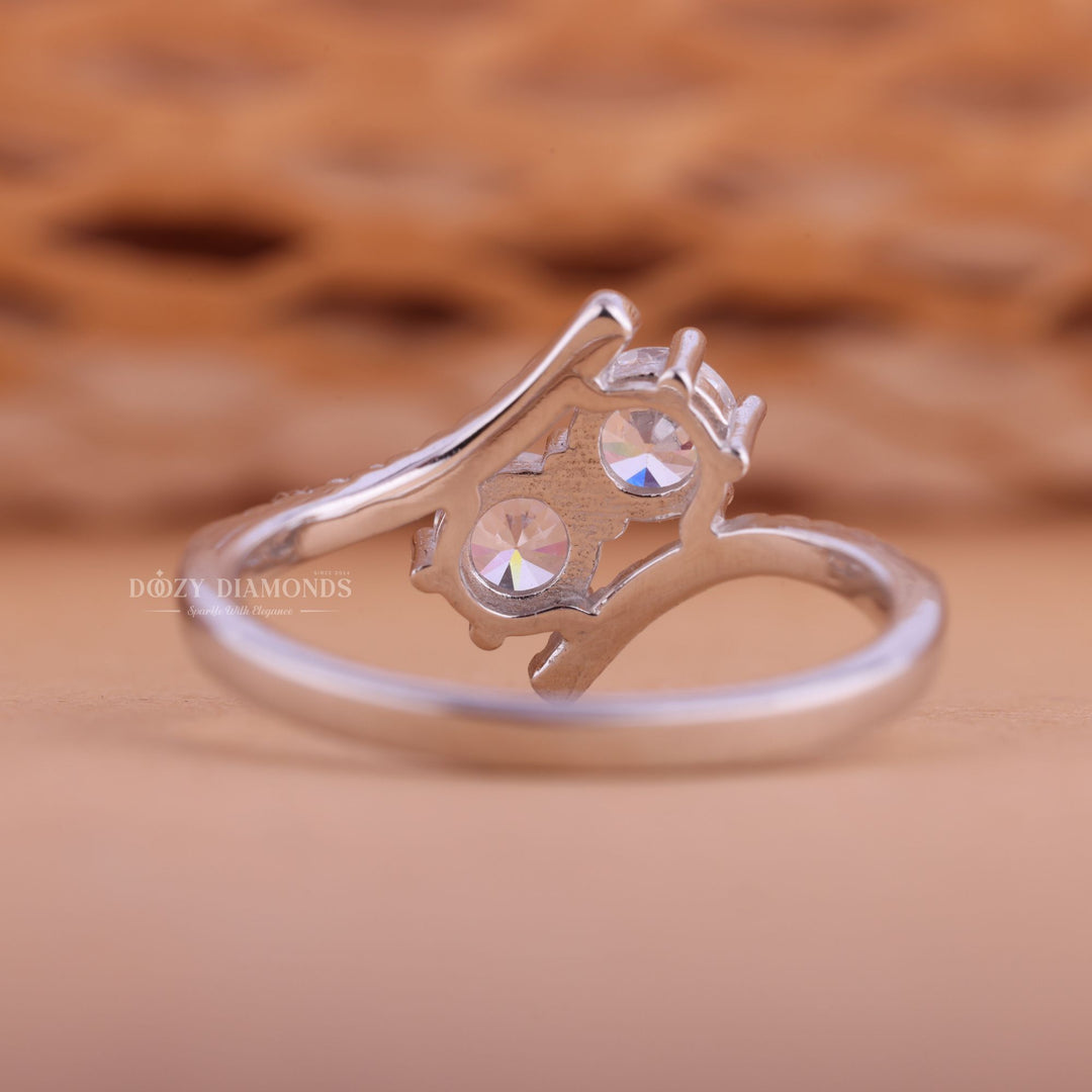 1.0CT Round CVD F/VS2 Diamond Two Stone Bypass Engagement Ring