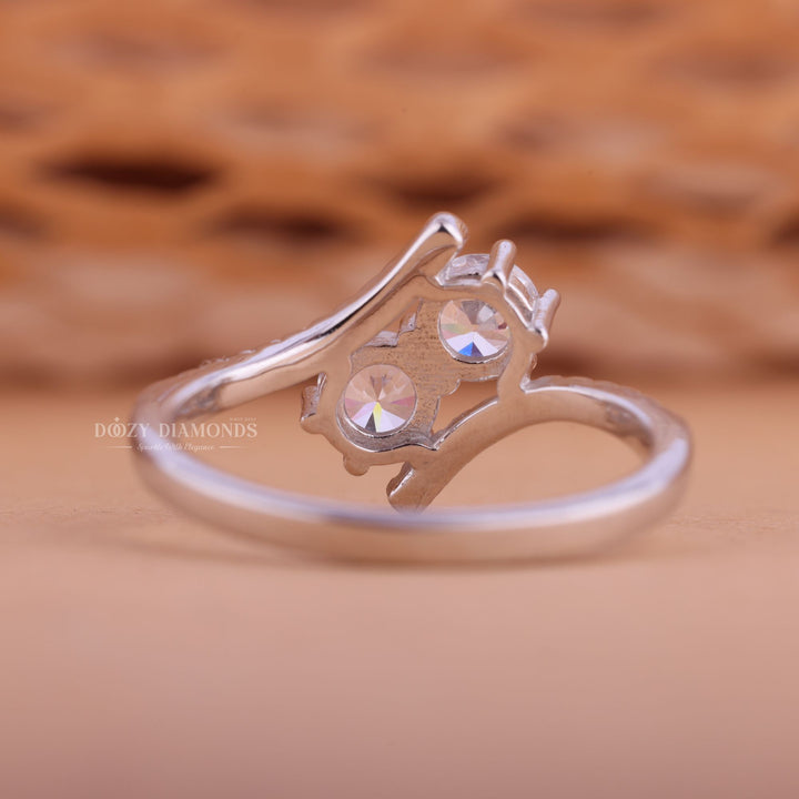 1.0CT Round CVD F/VS2 Diamond Two Stone Bypass Engagement Ring
