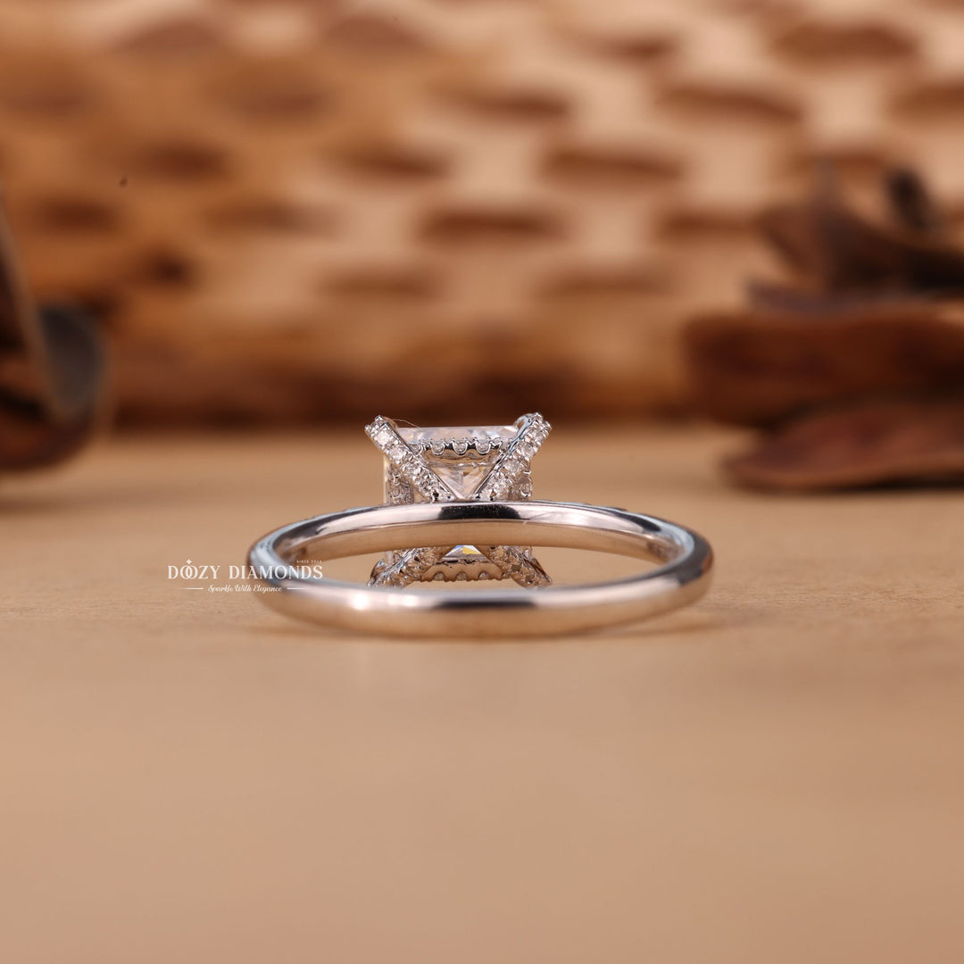 1.0CT-2.0CT Princess Cut F/VS1 Lab Grown Hidden Halo Diamond Engagement Ring