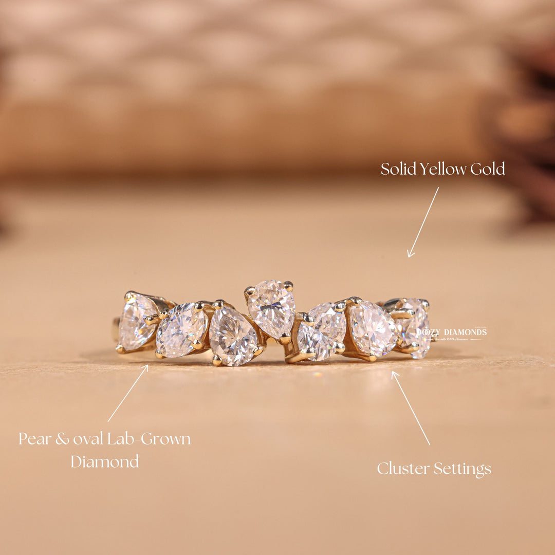 Oval & Pear Cut Lab Grown Diamond EF/VVS Cluster Wedding Band