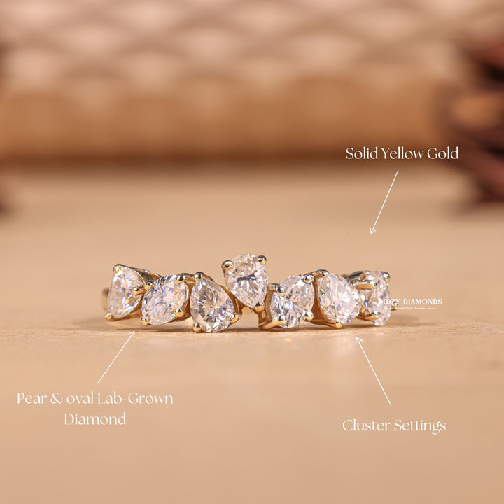 Oval & Pear Cut Lab Grown Diamond EF/VVS Cluster Wedding Band