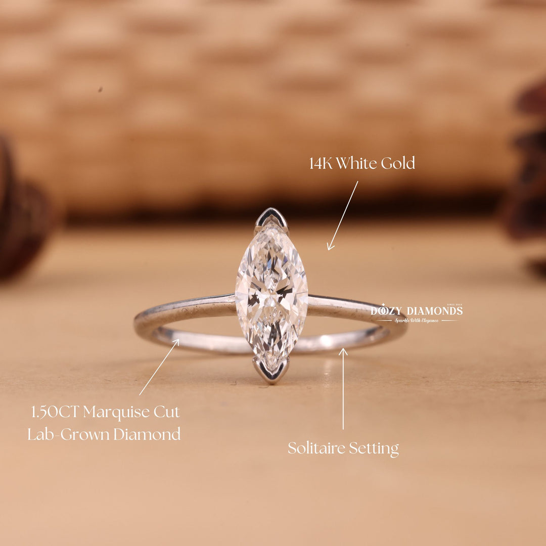 1.0CT-2.0CT Marquise Cut E/VS2 Lab Grown Solitaire Diamond Engagement Ring