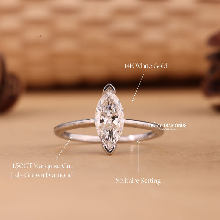 1.0CT-2.0CT Marquise Cut E/VS2 Lab Grown Solitaire Diamond Engagement Ring