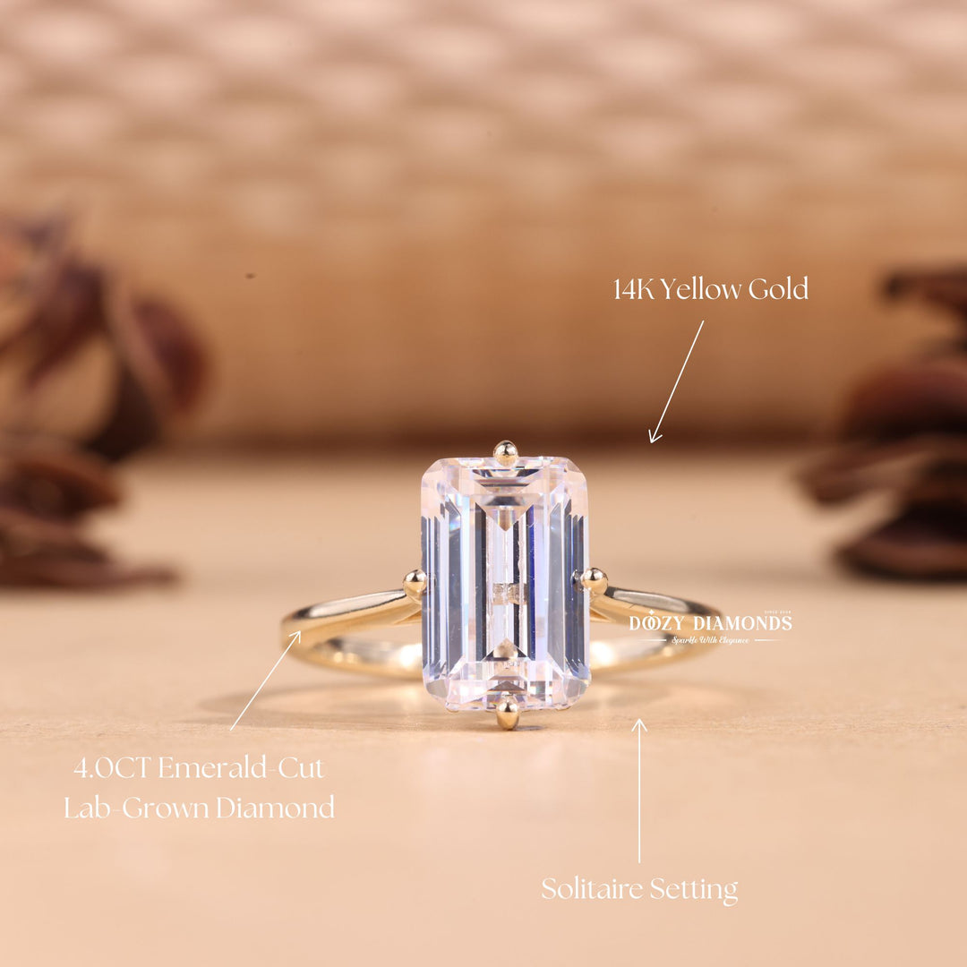 4.0CT-6.0CT Emerald Cut E/VS1 Lab Grown Diamond Hidden Halo Engagement Ring