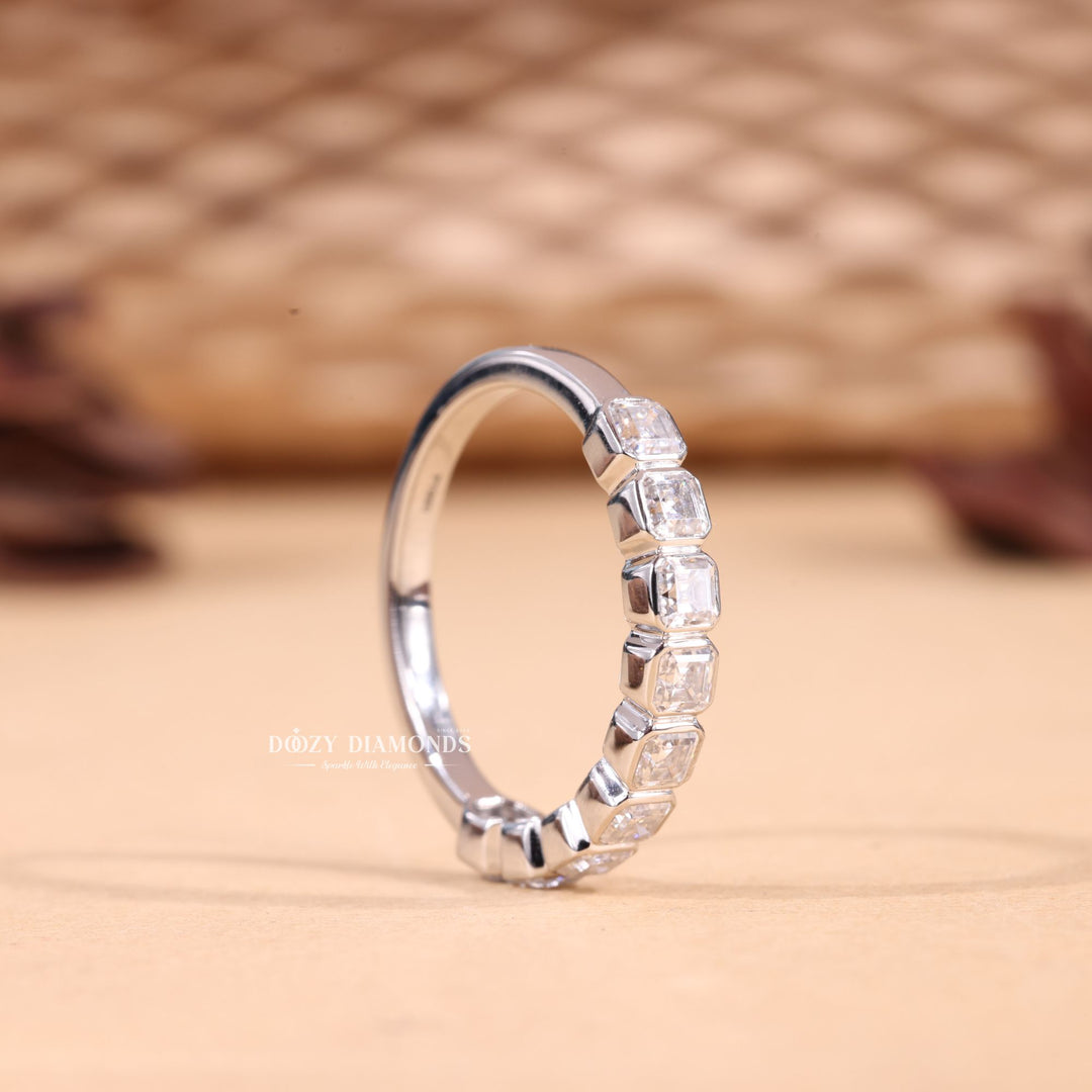 Asscher Cut Lab Grown Diamond EF/VVS Bezel Set Half Eternity Wedding Band