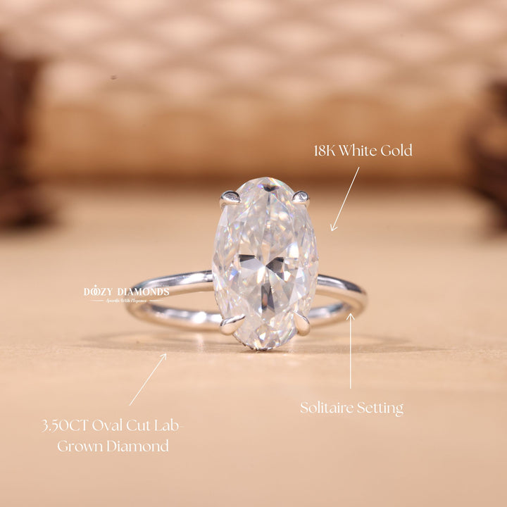 4.0CT-6.0CT Elongated Oval E/VS2 Lab Grown Hidden Halo Diamond Engagement Ring