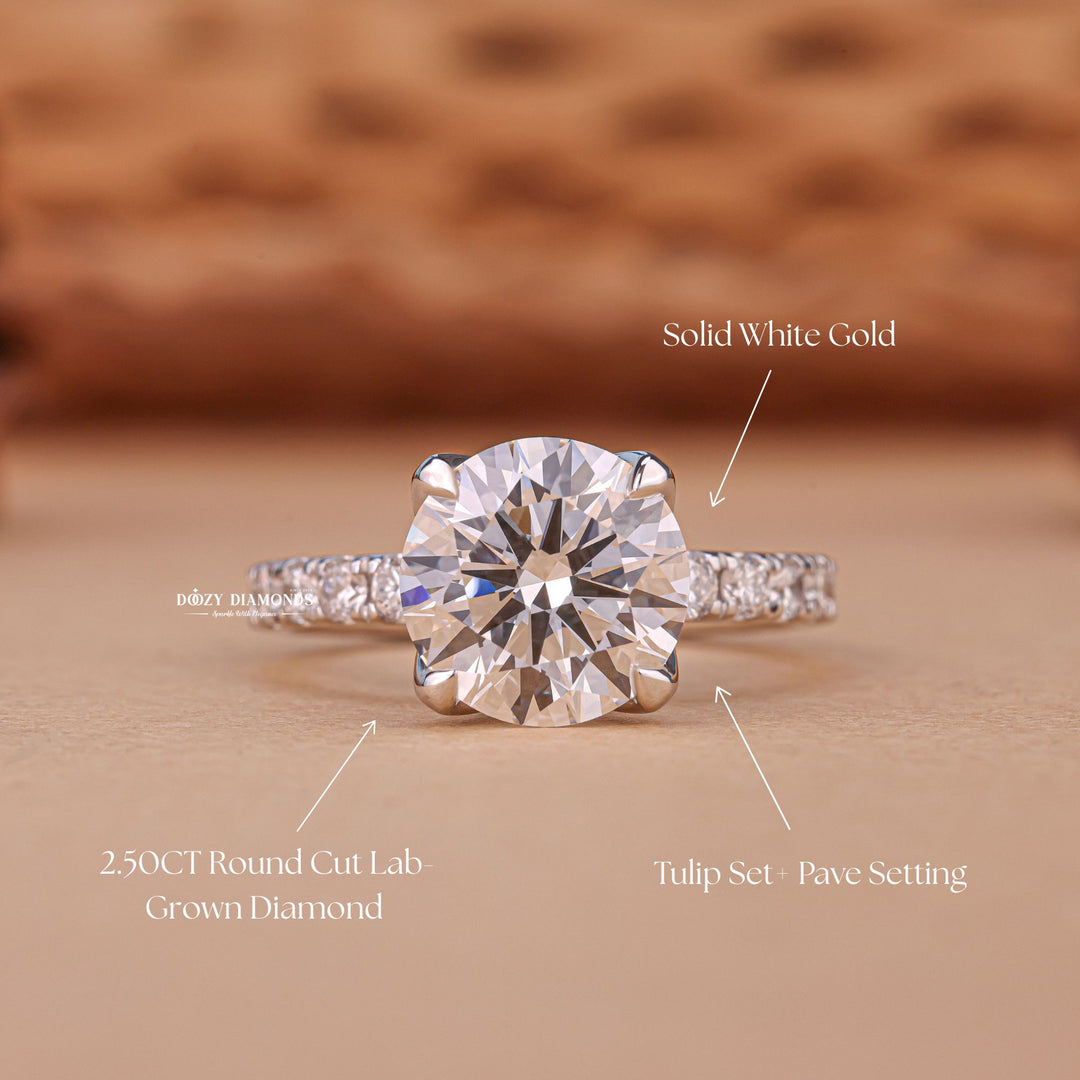 2.50CT Round Cut F/VS2 Lab Grown Diamond Tulip Set Engagement Ring
