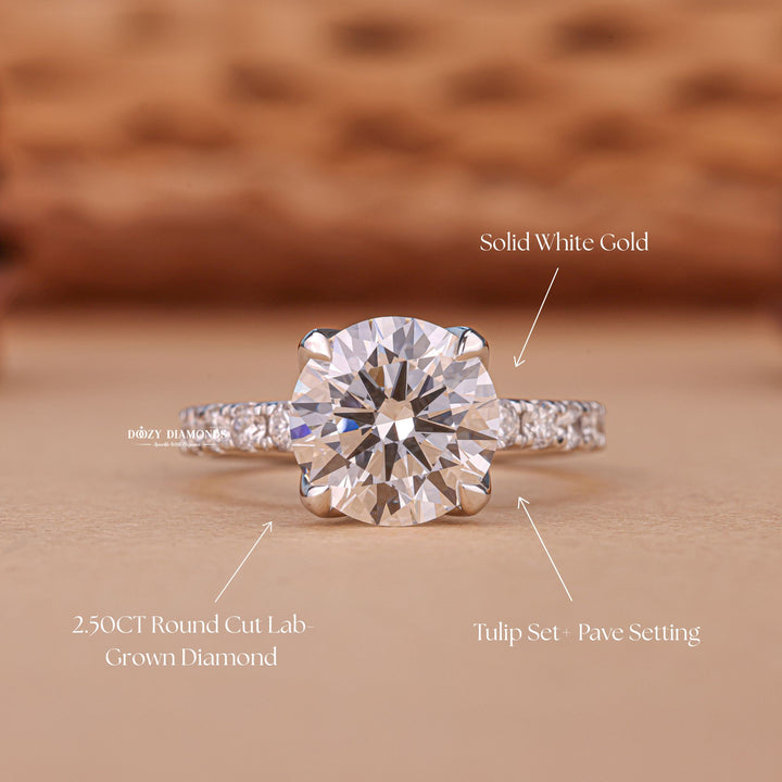 2.50CT Round Cut F/VS2 Lab Grown Diamond Tulip Set Engagement Ring