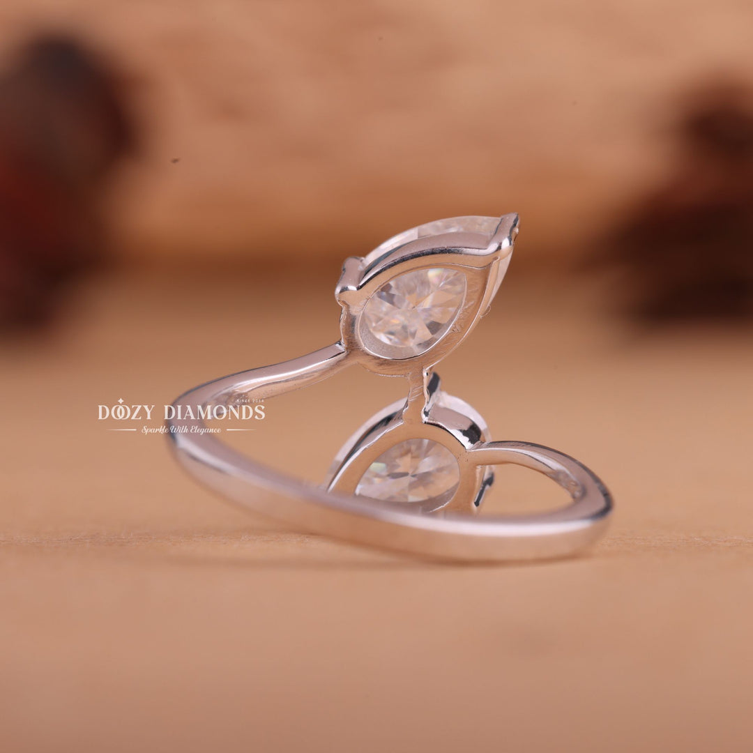 1.0CT Pear Cut Lab Grown E/VS2 Diamond Two Stone Open Engagement Ring