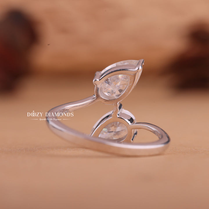 1.0CT Pear Cut Lab Grown E/VS2 Diamond Two Stone Open Engagement Ring